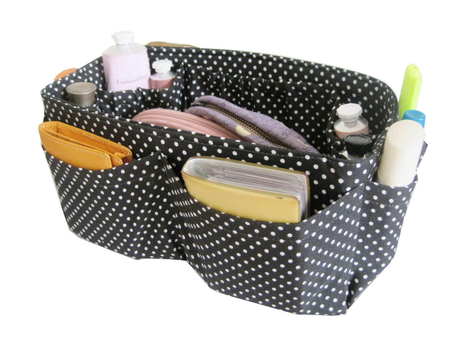 Purse ORGANIZER Insert / Bag Organizer / Black Polka Dots