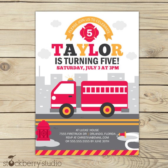 Fire Truck Party Invitations 2