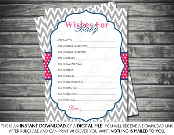 Instant Download Girl Wishes for Baby Card by SassyGraphicsDesigns