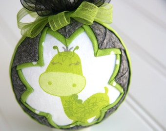 Quilted Ornament Ball/Gray and Green - Baby G
