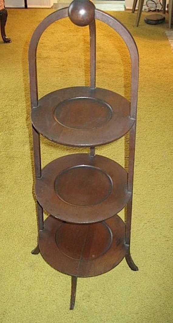 Antique 3 Tier Victorian Mahogany Muffin Stand
