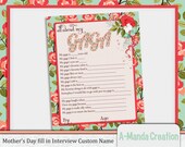 Mother's Day Interview Sheet to fill in with CUSTOM name, great gift for Mom and Granmda for Mother's Day Il_170x135