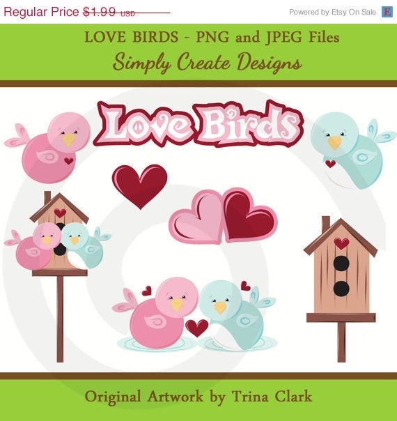 Birds Clipart Love Birds Hearts Birdhouse Clip Art Commercial and Personal Use Il_570xn