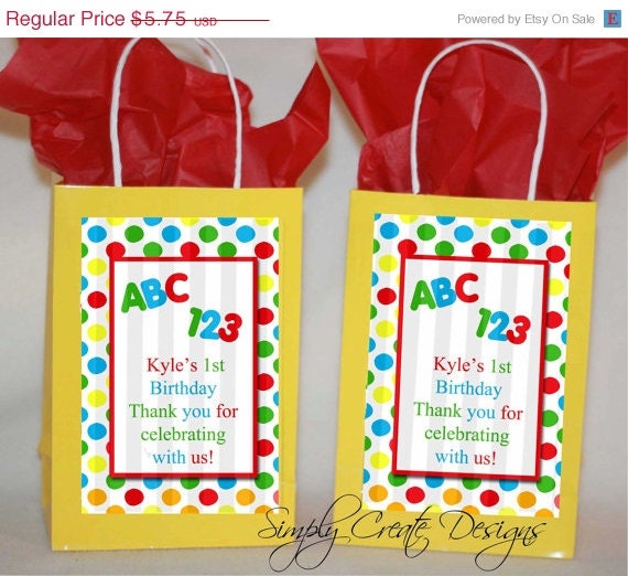 1st Birthday ABC 123 Favor Tag DIGITAL FILE 4x6 Jpeg Digital File Personalized Il_570xn
