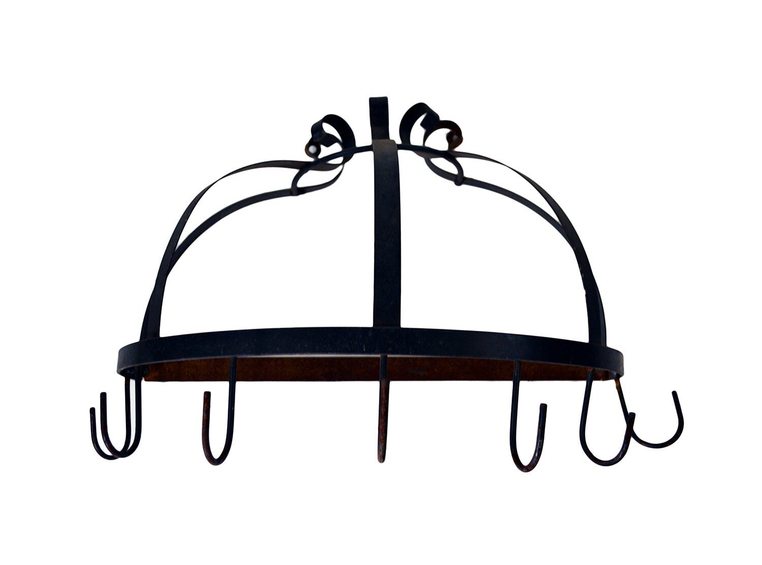 Vintage Half Moon Pot Rack Wrought Iron Wall Hanging Kitchen