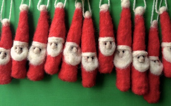 Lynn's Lids needle felted wool Santa ornaments