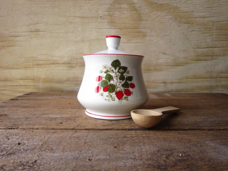 Vintage Jam Jar with Spoon Strawberry Jar by WhatsNewOnTheMantel