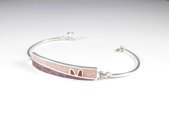 Sterling Silver Bracelet - Soft Colors - Pink Purple - Modern Design