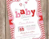Valentine's Day Baby Shower Invitation, pink, red, chevron, hearts, lil' sweetheart, printable, digital file Il_170x135