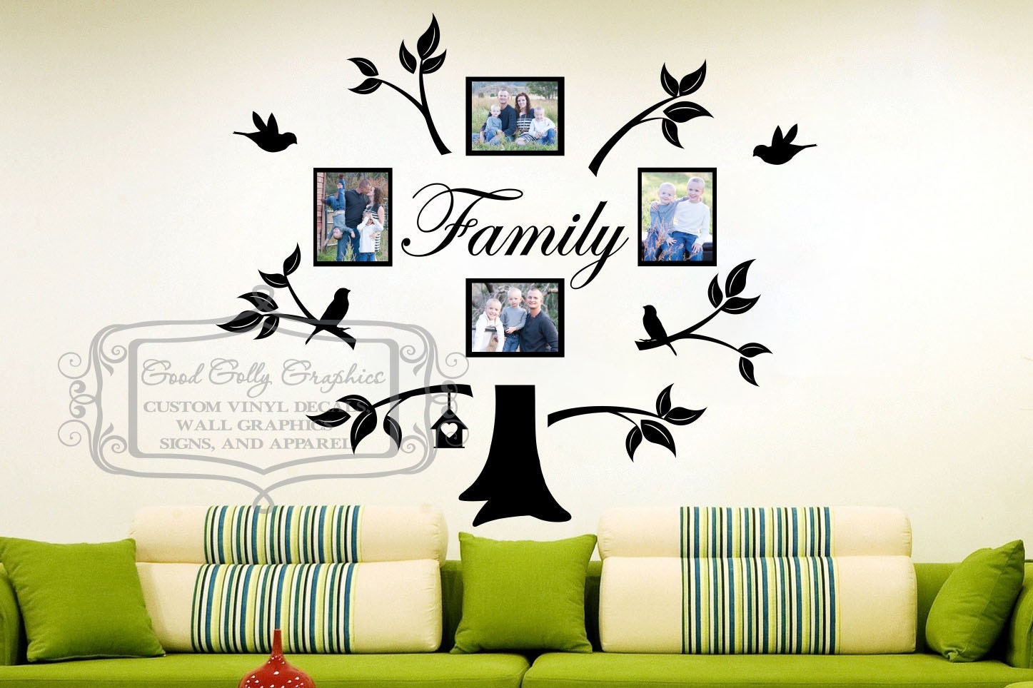 Family tree vinyl wall decal for photo collage