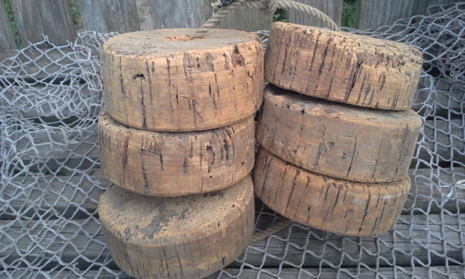 SALERare Vintage Cork Floats set of 6 tied with original