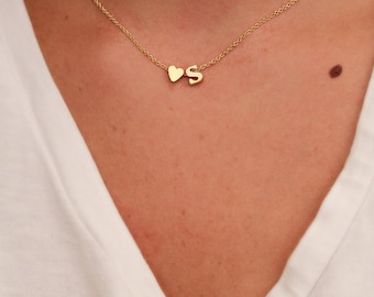 Dainty Lowercase Initial Necklace | Initial and Heart Necklace | Gold Initial Necklace |