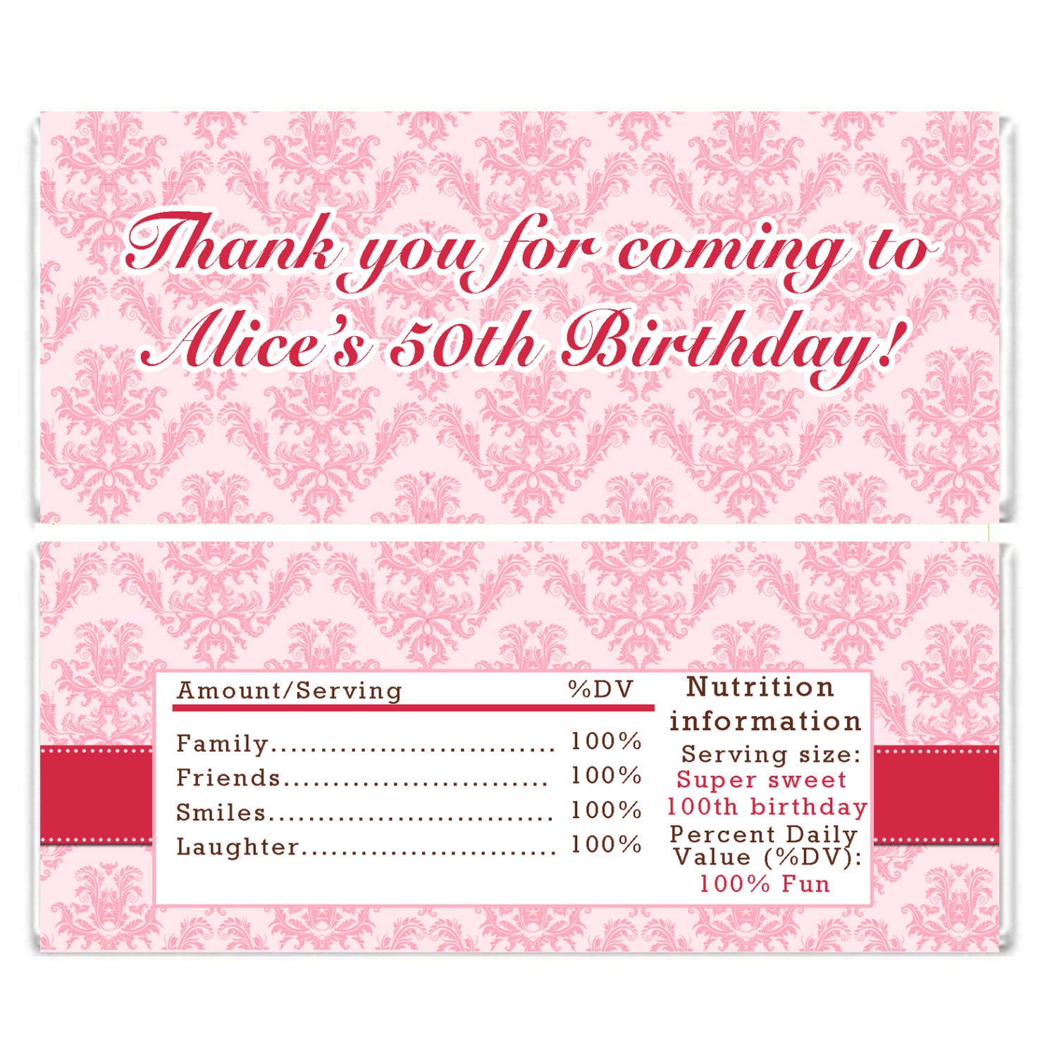 Printable Personalized Birthday Thank You Candy Bar Wrappers