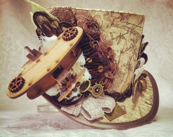 Steampunk Hat, Mini Top Hat, Top Hat, Mad Hatter Hat, Steampunk Fascinator, Steampunk Wedding, Headband Hat, Mini Hat, Gothic Lolita, Party