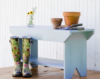 Franklin Farmhouse Wooden Bench w Shelf - Entryway Bench - Coffee Table - TV Stand - Available with a Distressed Finish
