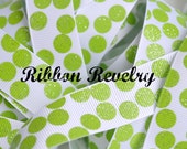 Lime sparkly silly dots printed on white 7/8" grosgrain ribbon- Gorgeous in person- Christmas Il_170x135