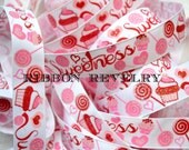 Glitter Sweetness lollipops and cupcakes on white 7/8 inch grosgrain ribbon Valentines day Il_170x135