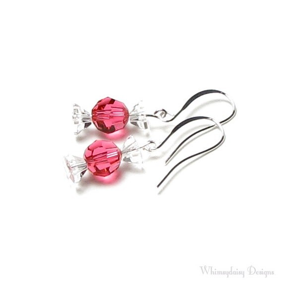 Pink Candy Earrings Pink Swarovski Crystal Earrings Wrapped