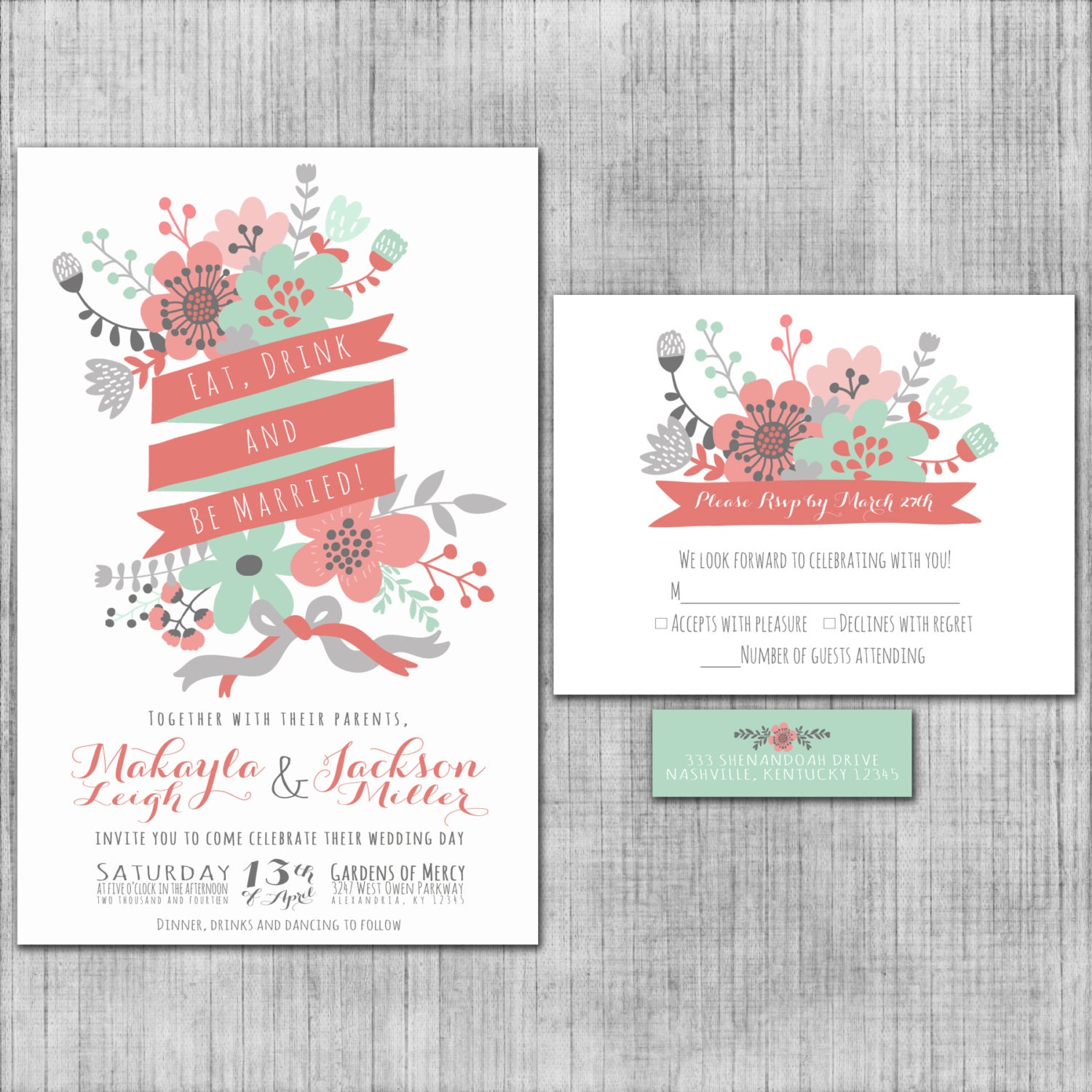 Mint Green Wedding Invitations Eat Drink and Be Married