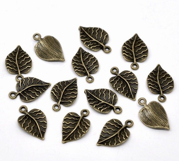 Charms : 10 Brass Ox Leaf Charms Antique Bronze by BaublesOfFun