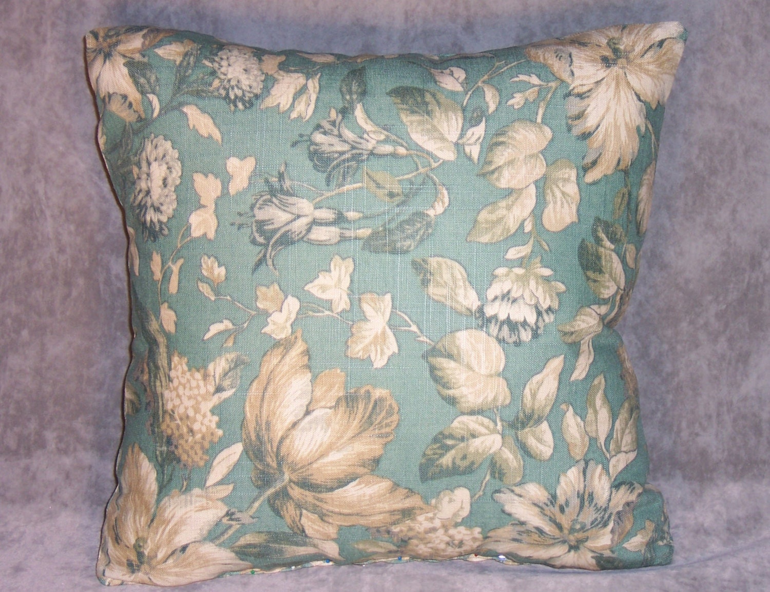 Teal Floral Throw Pillow 17 Cotton Square Ready by PillowDetails