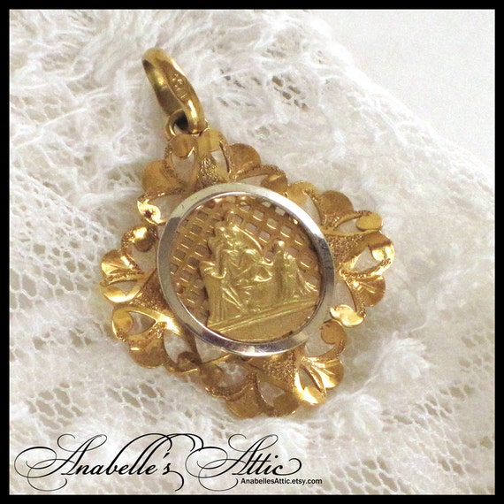 18K Yellow and White Gold Religious Medal / by AnabellesAttic