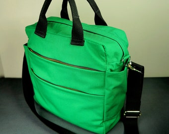 Messenger Bag in Olive Green Twill/ Tan Leather/ Men/