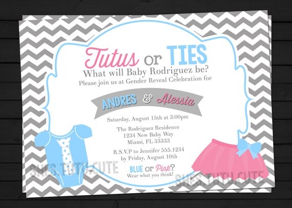 Tutus or Ties Style Gender Reveal Invitation Digital File YOU-PRINT Il_570xn