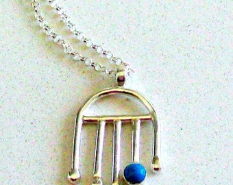 Hamsa Amulets Charm Pendant . Sterling Silver Urban Good Luck Charm. Hamsa Pendant with Turquoise // Handmade Jewelry