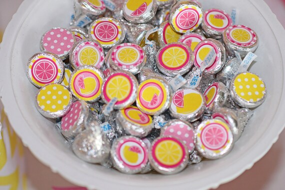 INSTANT DOWNLOAD diy Pink Lemonade Birthday Party PRINTABLE Hershey's Kiss Stickers labels pink yellow favors treats Il_570xn