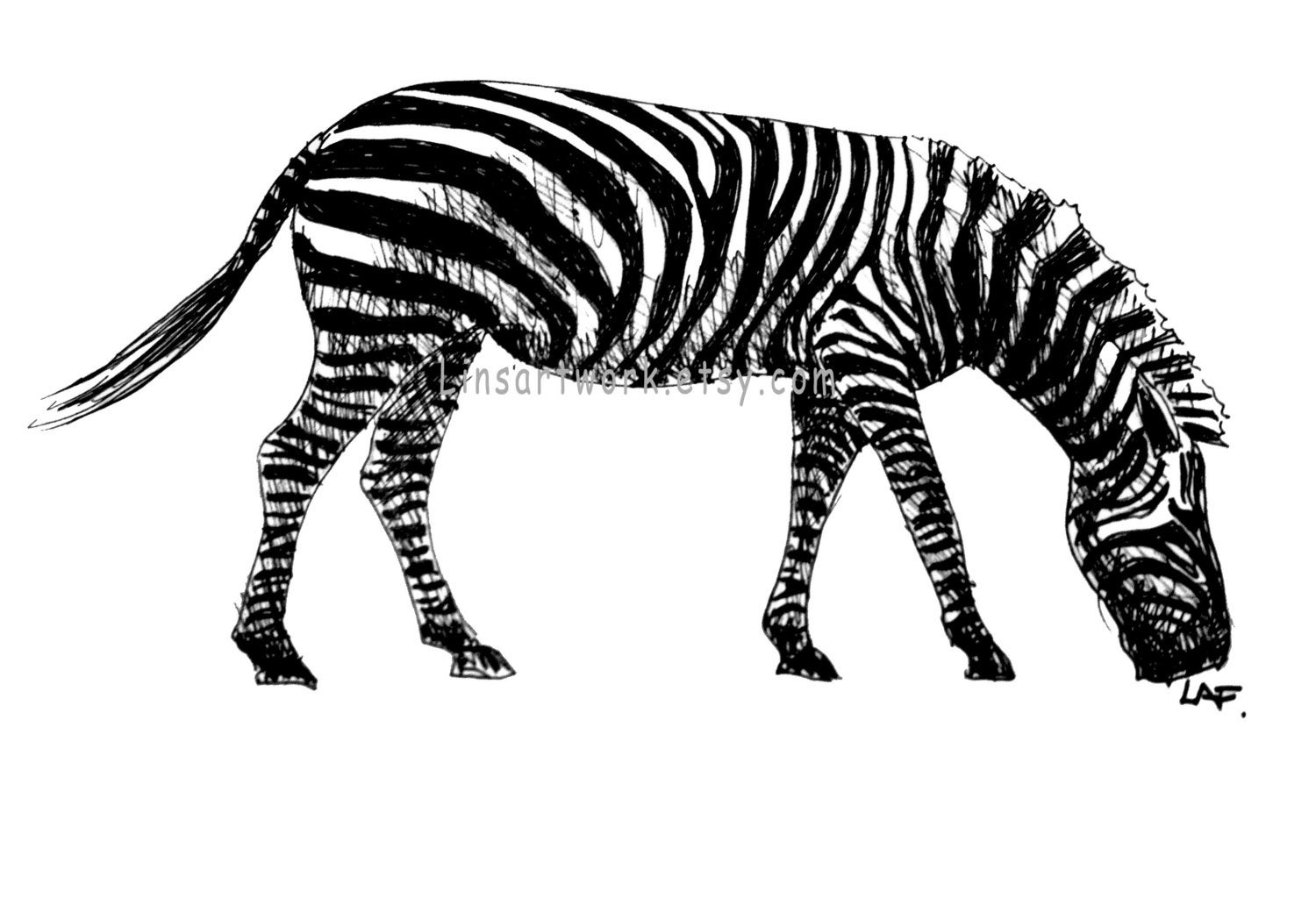 Zebra matted pen and ink. Original drawing or Limited Edition