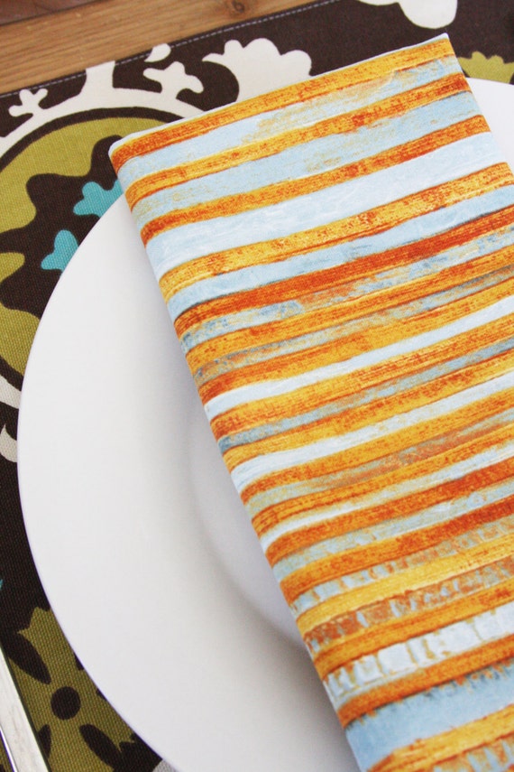 Napkins Burnt Orange with Aqua Stripes