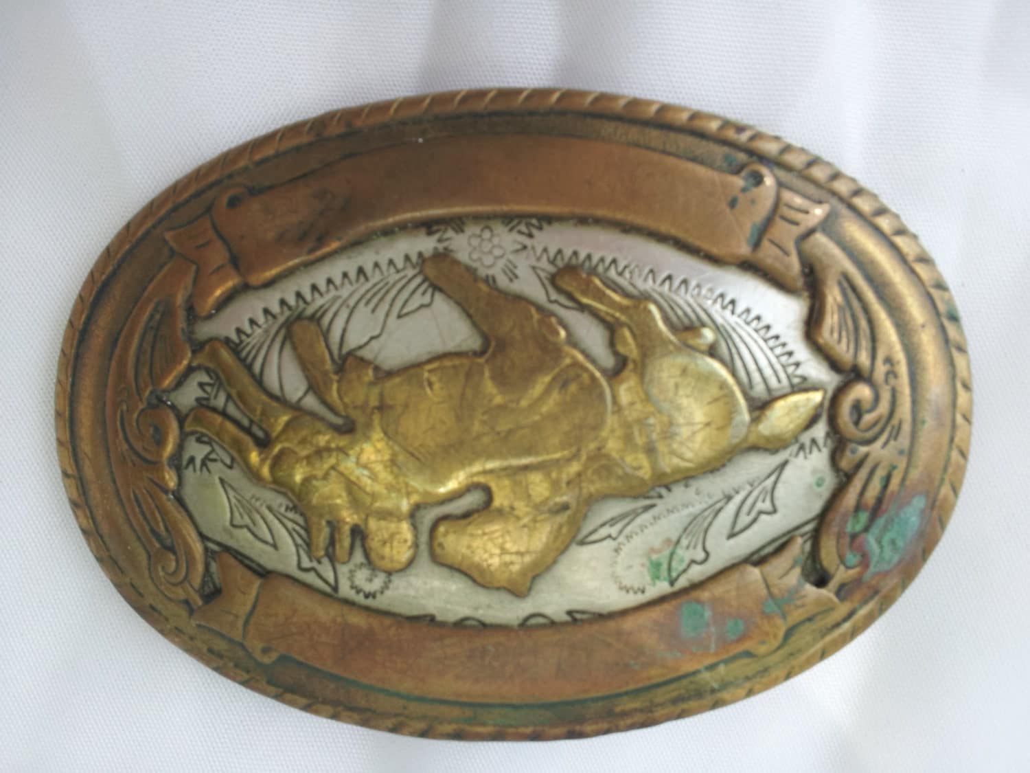 Vintage Cowboy Roping German Silver Belt Buckle