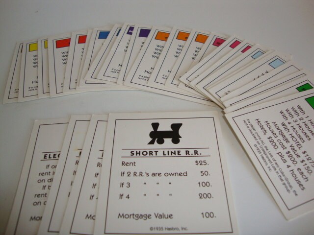 Monopoly Title Deed Cards Full Set of 28 Monopoly Titles