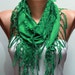 ON SALE - Pigment Green Scarf Pashmina Scarf - Cowl Scarf with Lace Edge - fatwoman
