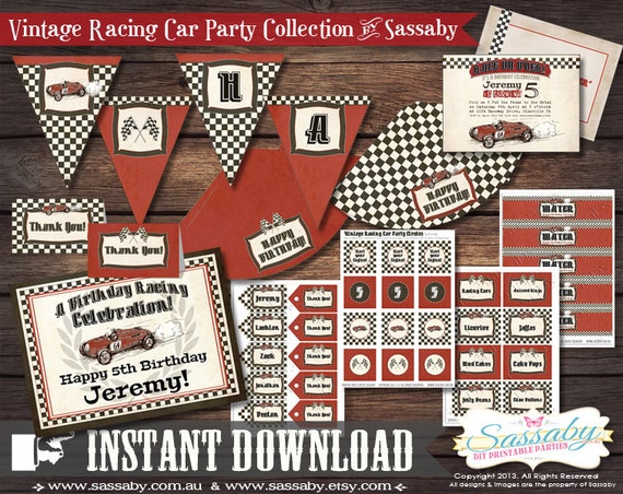 Vintage Racing Car Party Collection - INSTANT DOWNLOAD - Editable & Printable Birthday Party Decorations by Sassaby Il_570xn