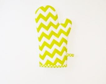 Lime Green Chevron Oven Mitt - Gift for Foodie - Gift Under 20