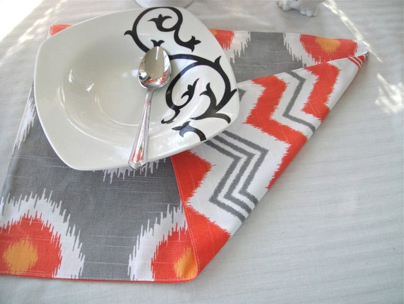 Fall Placemats -Ikat Chili/Chevron Available in Sets Of 4 or 6, Table Placemats, Table Decor, Thanksgiving Placemats