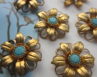 Vintage Swarovski Turquoise Crystal Flower Finding With Hoops