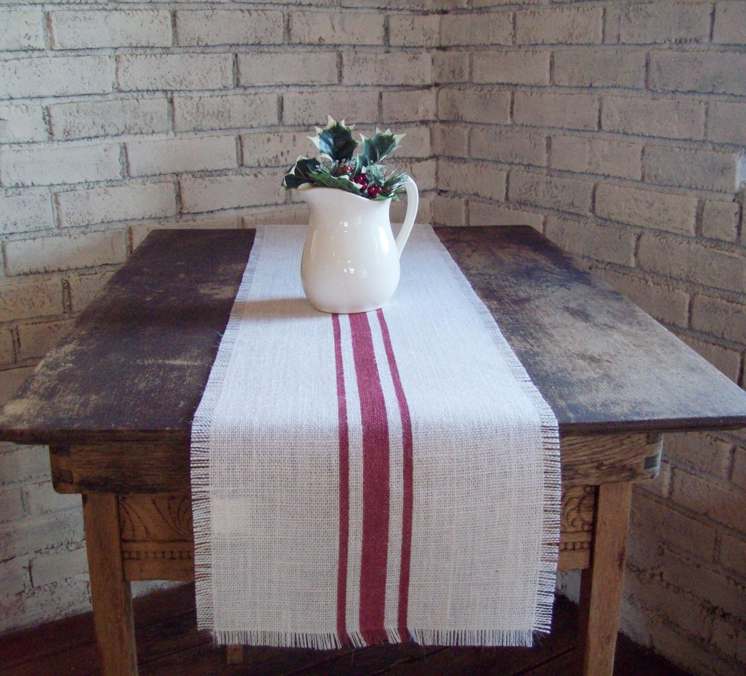 Farmhouse Table Runner with Dark Green by