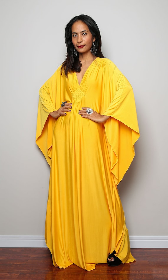 Yellow Maxi Dress - Kaftan Kimono Butterfly Dress: Funky Elegant ...
