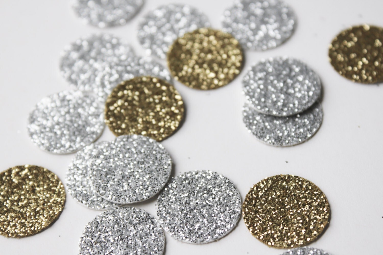 Items similar to Gold and Silver Glitter Confetti Circle Confetti Die Cut Grey Golden