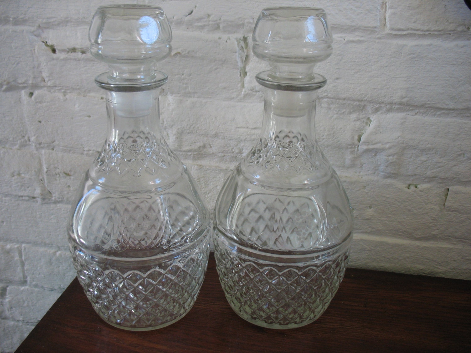 Vintage Etched Glass Decanters Crown and Grapes Haute Juice