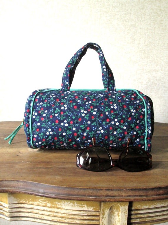 Quilted Purse makeup bag calico print fabric handbag preppy beach ...