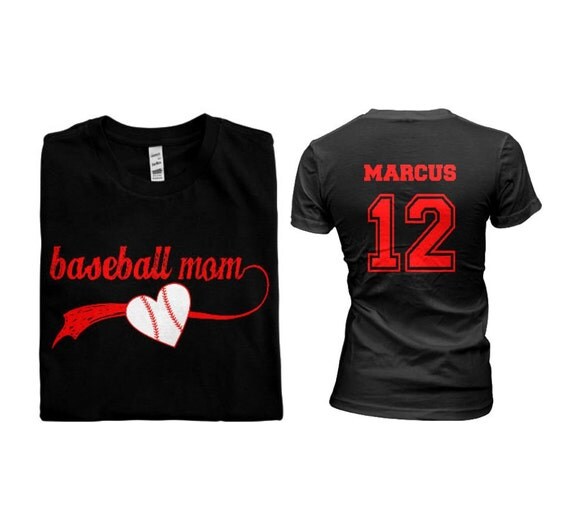 Personalized Baseball Mom women shirt. Front and Back