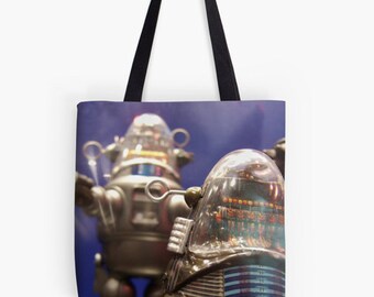 Robby the Robot Vintage Robot Photo Canvas Tote Bag, Book Bag, Market Bag, Robot Tote bag, Photo Canvas Bag, Shopping bag, Reusable Bag
