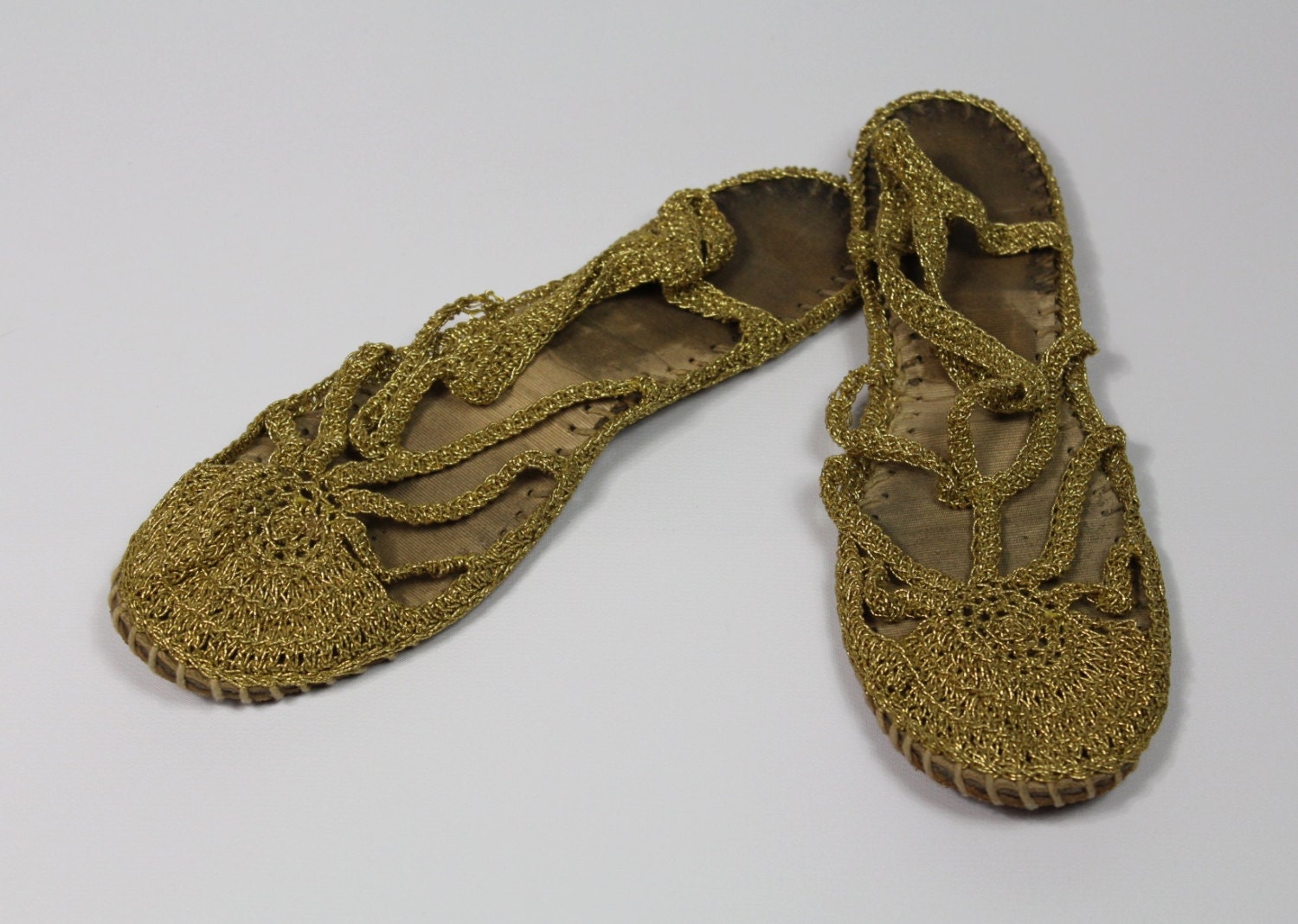 GLADIATOR GOLD Ballet BALLERINA Flats Woven Crochet Slippers