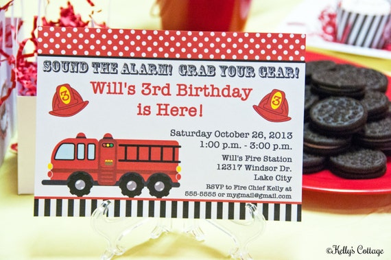 Fire Truck Birthday Party Invitation, Custom, Printable, Digital Il_570xn
