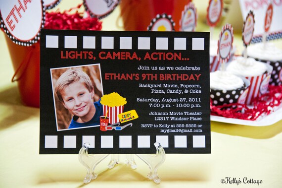 Movie Night Birthday Party Photo Invitation... Custom, Printable, Digital Il_570xn