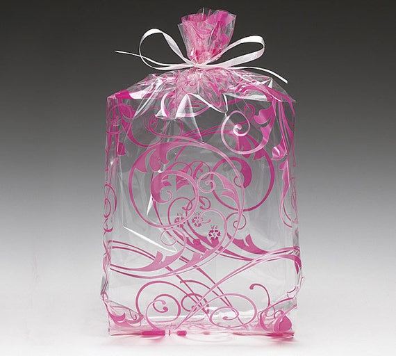Large Elegant "PINK SHIMMER SWIRL" Print Cello Treat Snack Goodie Bags